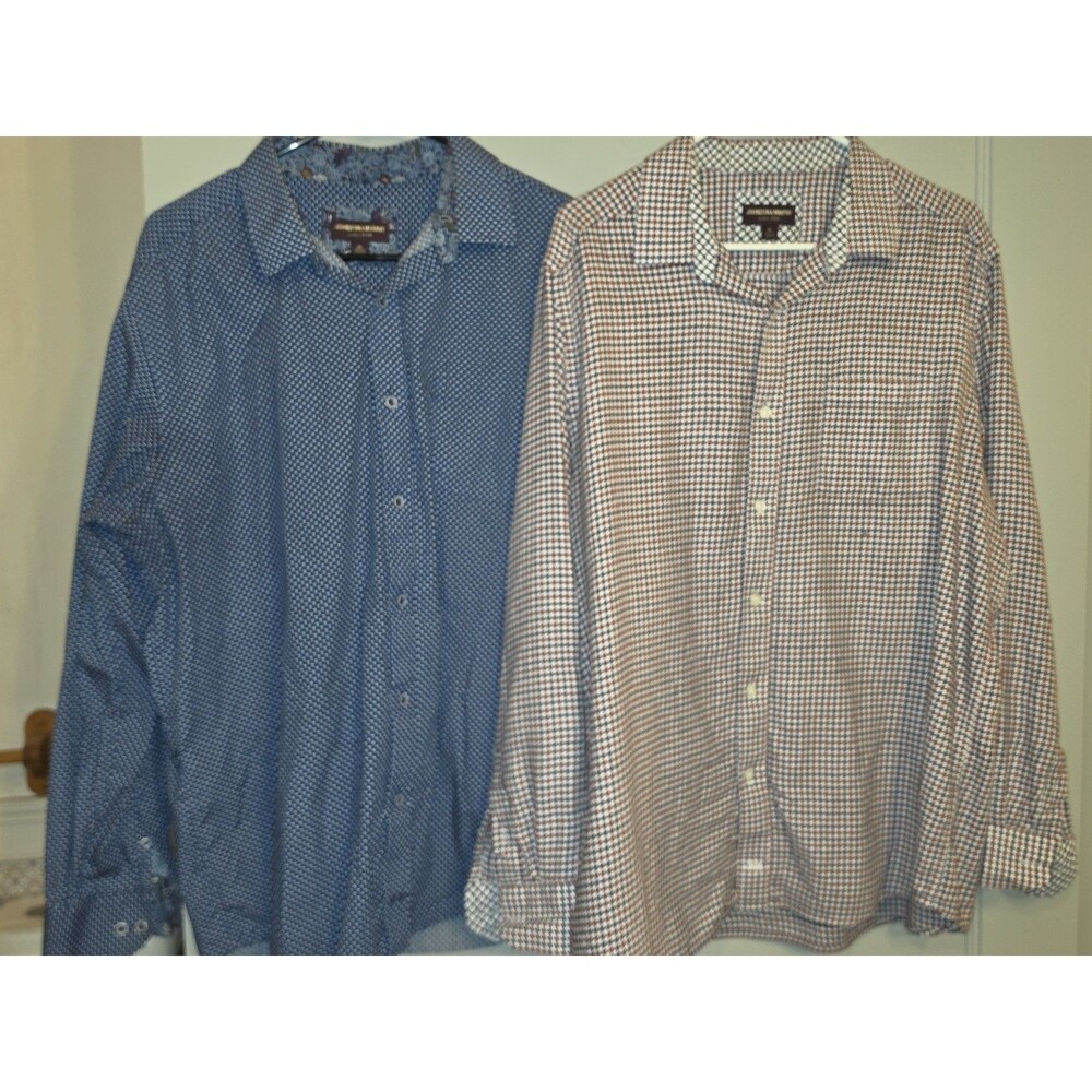 Lot Of 2 Johnston & Murphy Button Down Dress Shirts Xl Multicolor Print Cotton